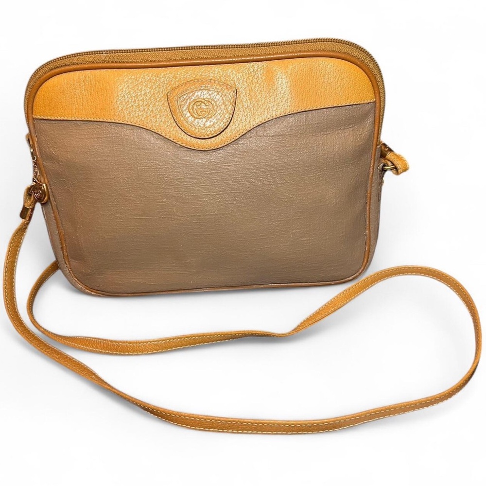 Vintage Gucci Two-Tone Tan and Taupe Crossbody Bag